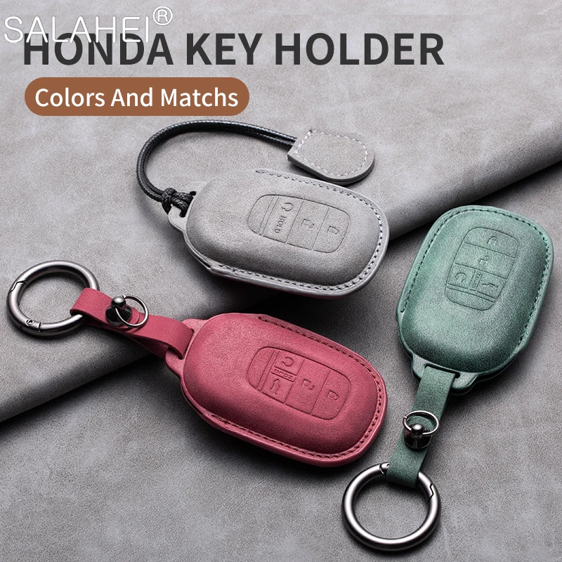 

Suede Leather Car Remote Key Case Fob Cover Shell Keychain For Honda Civic CR-V XR-V Accord Vezel 2022 2023 Keyless Accessories