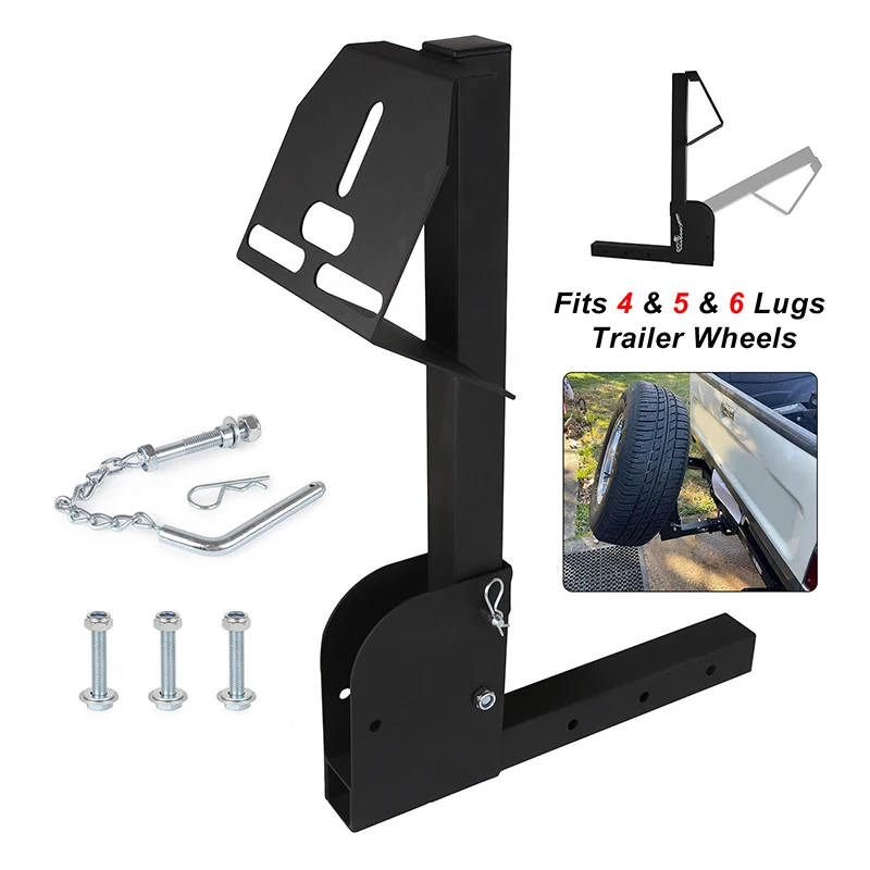 

Trailer Hitch Spare Tire Mount Fold Down Hitch Mount Spare Tire Carrier for 2" Receivers Fits 4 5 6Lugs Trailer Wheel