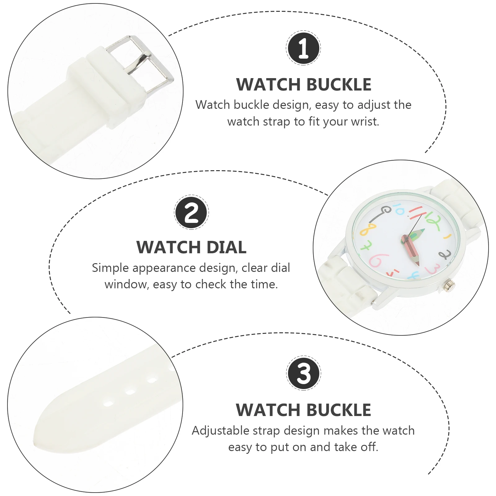 

Youth Student Watch Watches for Strap White Button Silicone Wrist Child
