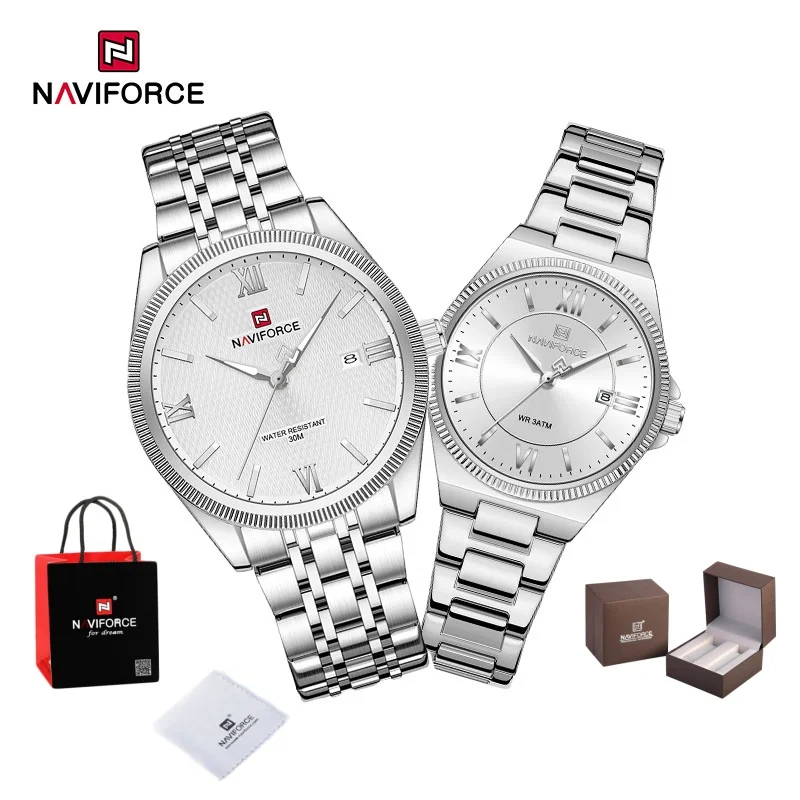 naviforce-eleganti-orologi-per-coppie-display-con-calendario-al-quarzo-resistenti-all'acqua-30m-orologio-da-polso-di-lusso-in-acciaio-inossidabile