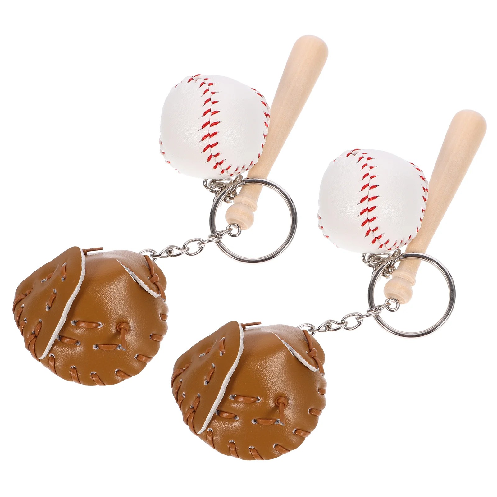 

2 Pcs Miniature Baseball Pendant Child Key Fob Softball Bat Keychain Wood Sport Keyring Gifts