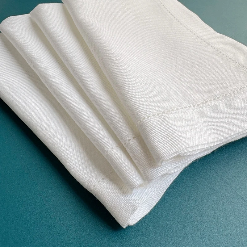 12 Pieces Cotton Cloth Dinner Napkin White with Hemstitched Mitered Corners for Wedding Dinner Parties and Table Decorations