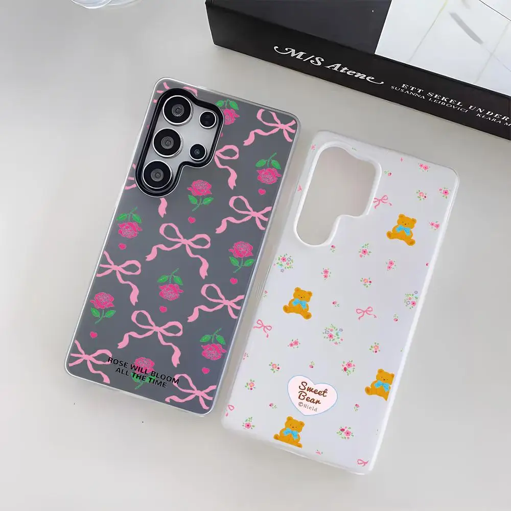 Rose Bow Bloom Phone Case For Samsung Galaxy S25 S24 S23 Ultra Jelly Clear Case Soft TPU 2-in-1 Shockproof Cover