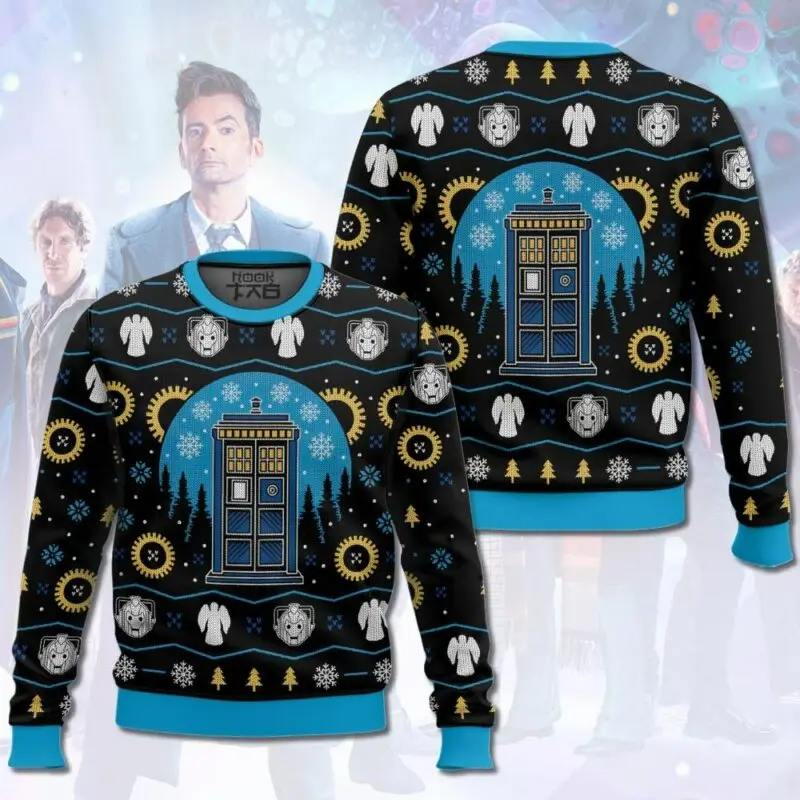 

Tardis Doctor Ugly Sweaters Funny Holiday Party Pullover Novelty Warm Cozy Plus Size Sweater for Men Women Xmas Gift 2026