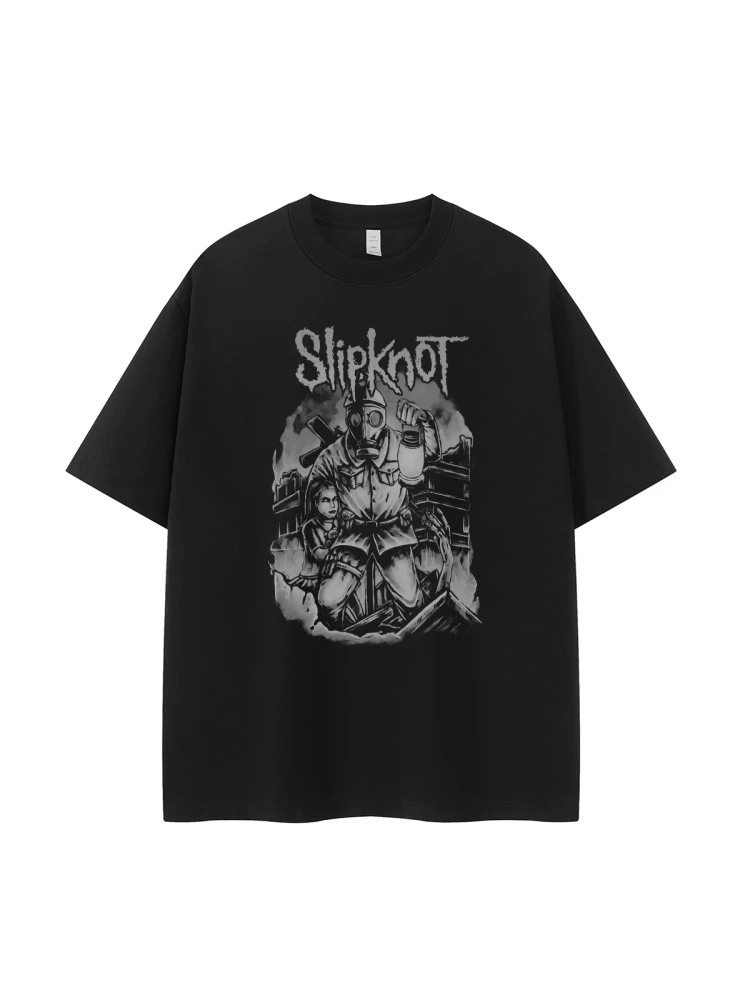 Sllipknot Band Vintage American Street Style Loose Fit round Neck Short Sleeve T-Shirt Pure Cotton Breathable Casual Top