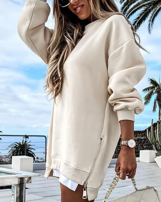 Women\'s Sweatshirt Autumn Fashionlong Sleeve Zipper Design Sweatshirt Dress Casual Minimalist Personalized Sweatshirt Dress