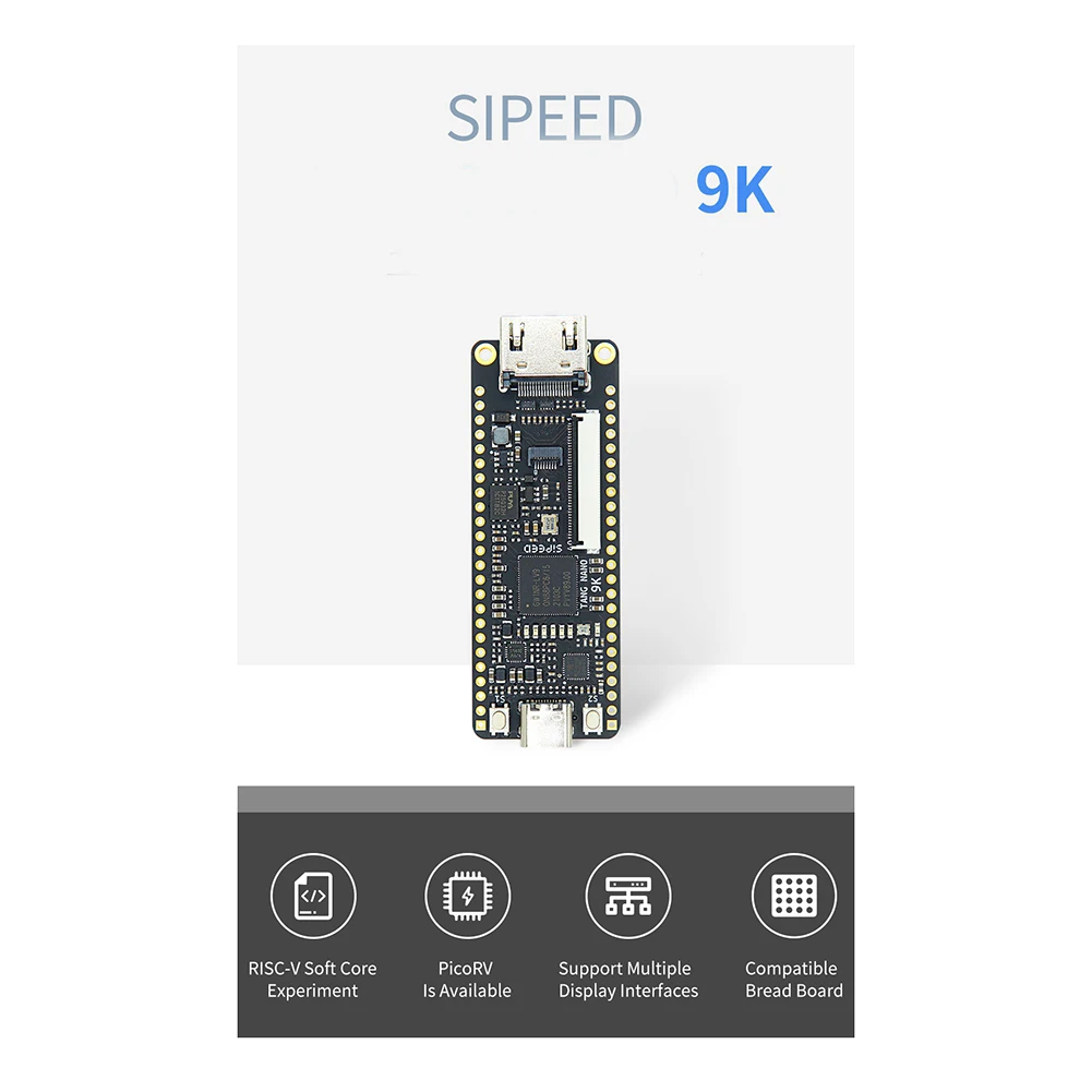 

Оптимальная плата разработки Sipeed Tang Nano 9K FPGA GOWIN RISC-V HD с кабелем типа C