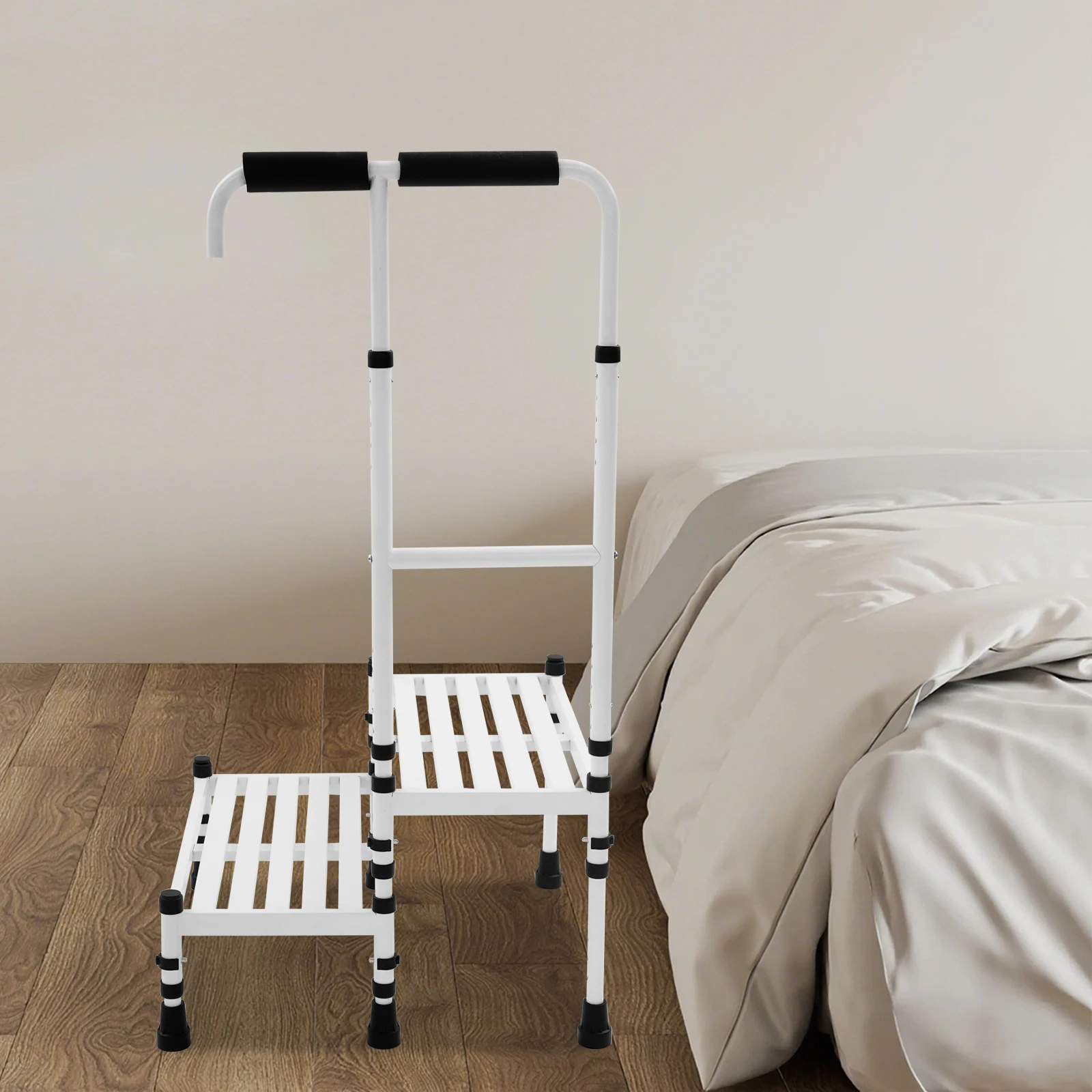 الأبيض الكربون الصلب 53.5x57x108 سنتيمتر 2-خطوة خطوة البراز مع درابزين عالية لكبار السن المضادة للانزلاق خطوة مسند القدمين