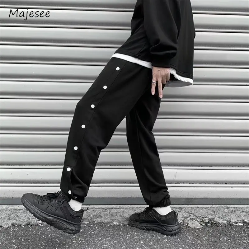 

Pants Men Button Baggy Wide Leg All-match Soft Spring Summer Korean Style Streetwear Fashion Stylish Hipster Youthful Stretchy