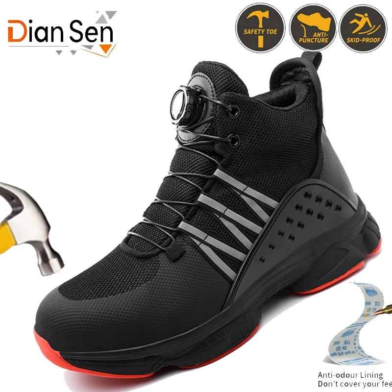 

Mens Safety Boots Steel Toe Kevlar fabric Anti-smash Slip Resistant Work Boots Breathable High Top Sneakers Indestructible Shoes