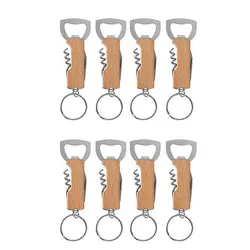 50Pcs Multi-Functional Portable Beer Bottle Opener with Keychain Metal Beech Wood Wine Corkscrew Opener Can Opener Mens Gift