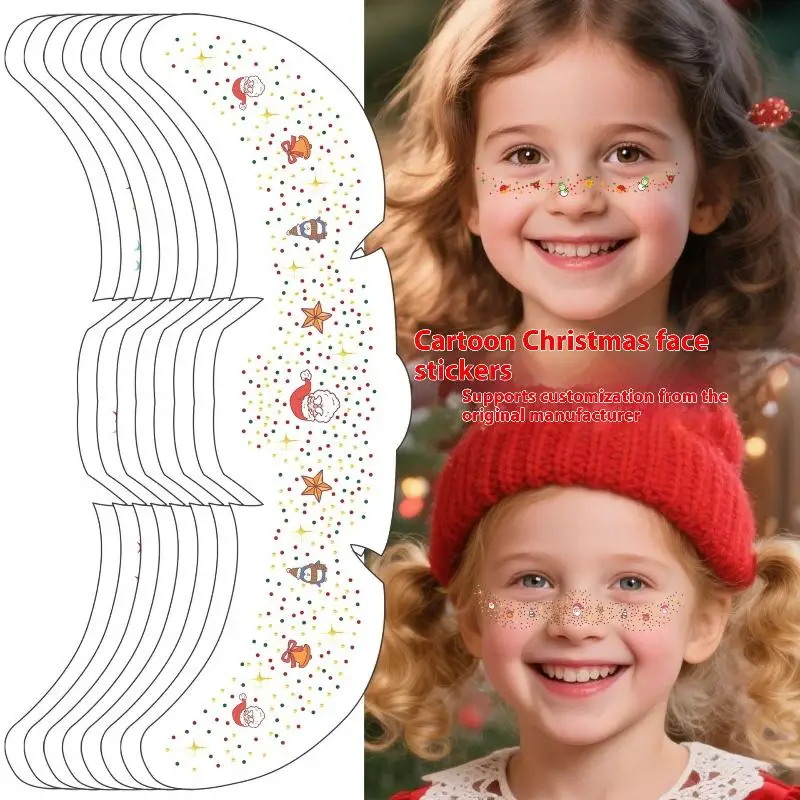 6 Hojas de Pegatinas Holográficas con Purpurina Navideña, Pegatinas Temporales de Papá Noel, Campanas, Muñeco de Nieve para Fiestas y Festivales