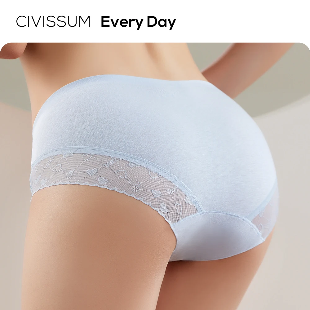 SexyDaily Store Every Day Women Briefs Basic Underpants Combed Cotton Panties Solid Color Lace Stitching 9896