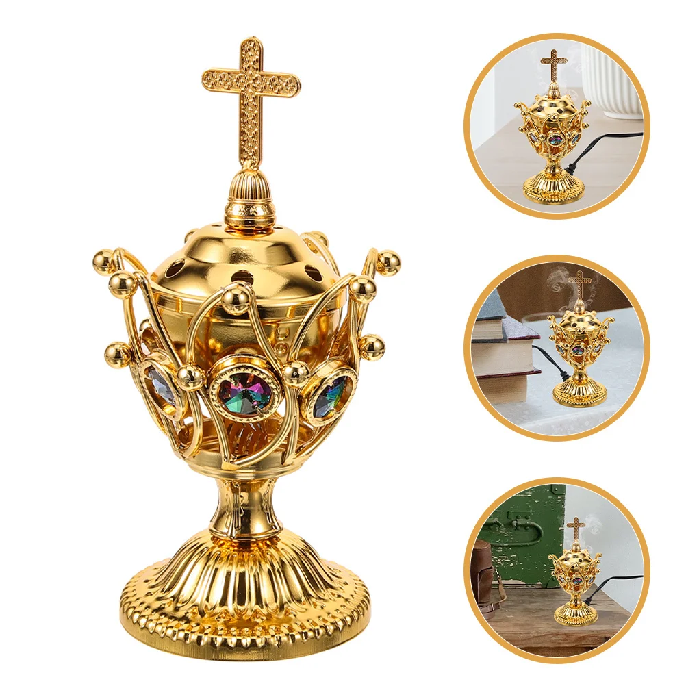 

Electric Incense Burner Middle Eastern Design Metal Tabletop Censer for Home Decor Aroma Burner Vintage Style Uk Plug