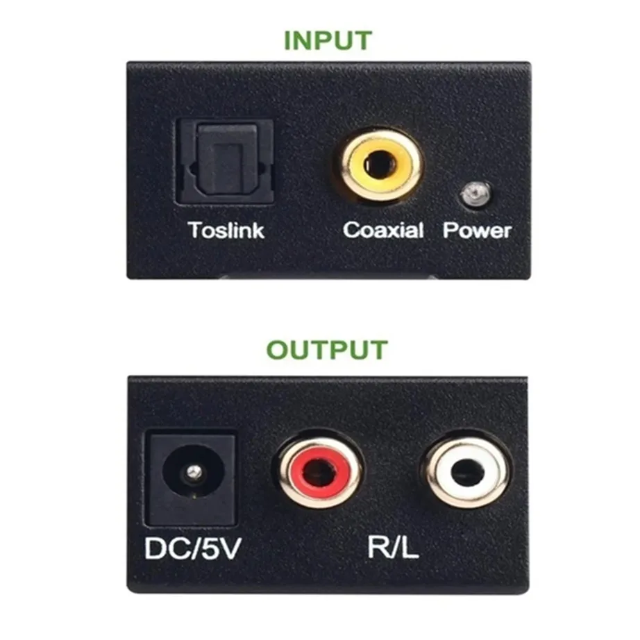 Conversor de áudio digital para analógico, RCA, R e L Saída, DAC Amplificador Box, Coaxial Óptico, SPDIF, ATV Decodificador