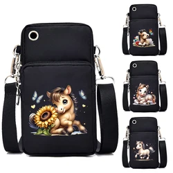 Cute Horse Print Purses and Handbags Female Mini Mobile Phone Bag Cartoon Sunflower Zipper Crossbody Bag Women Shoulder Bags