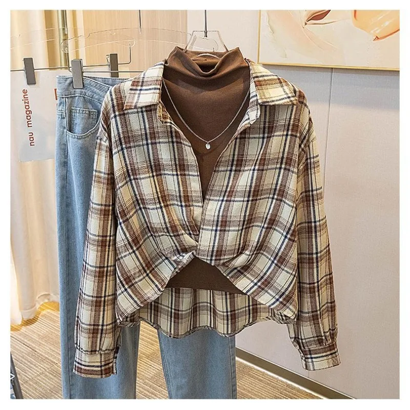 

2025 Autumn New Style Loose Large Size Thin Style with Long Sleeve Plaid Design Versatile Casual Original Shirt