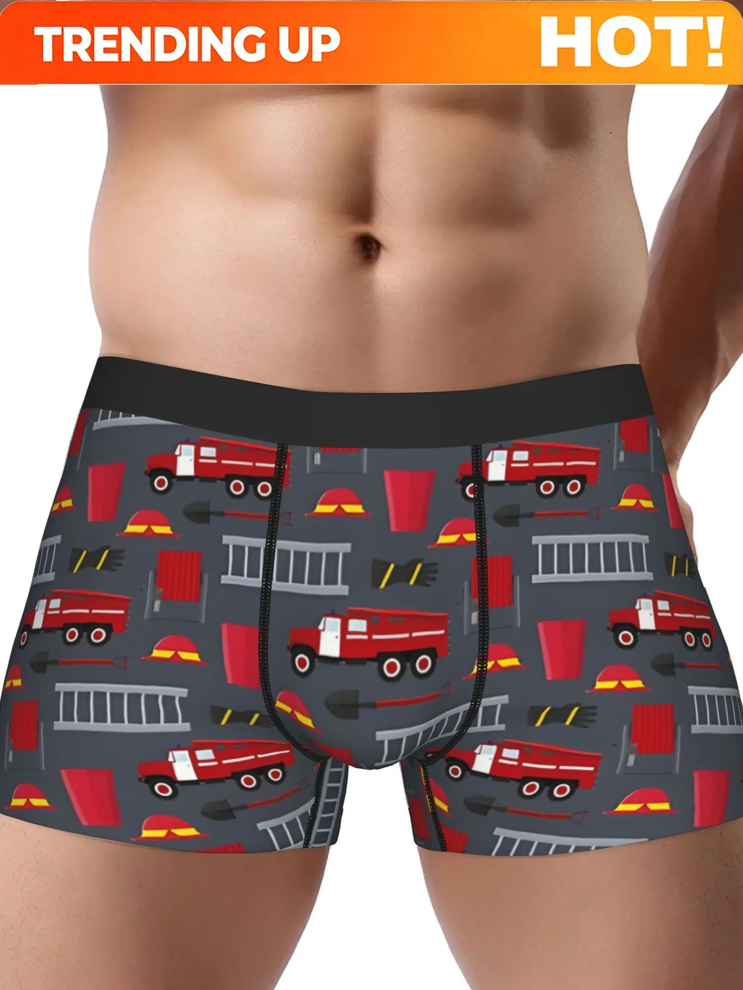 Underwear with a Stylish Design Featuring Fire Trucks And Firefighters