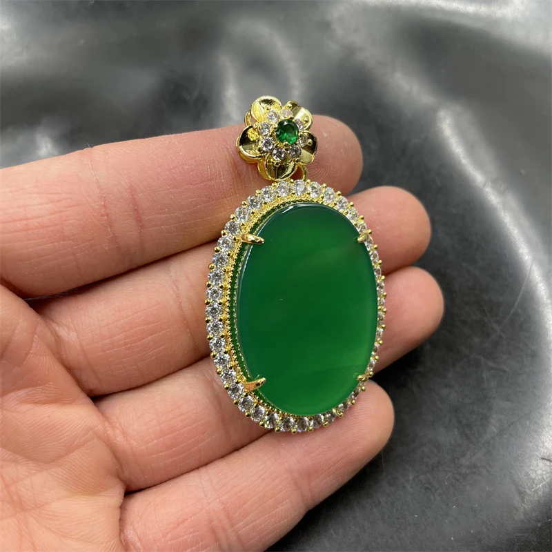 

Инкрустированная подвеска из хризопраза, овальная цепочка для свитера из зеленого агата, нефритовый кулон.