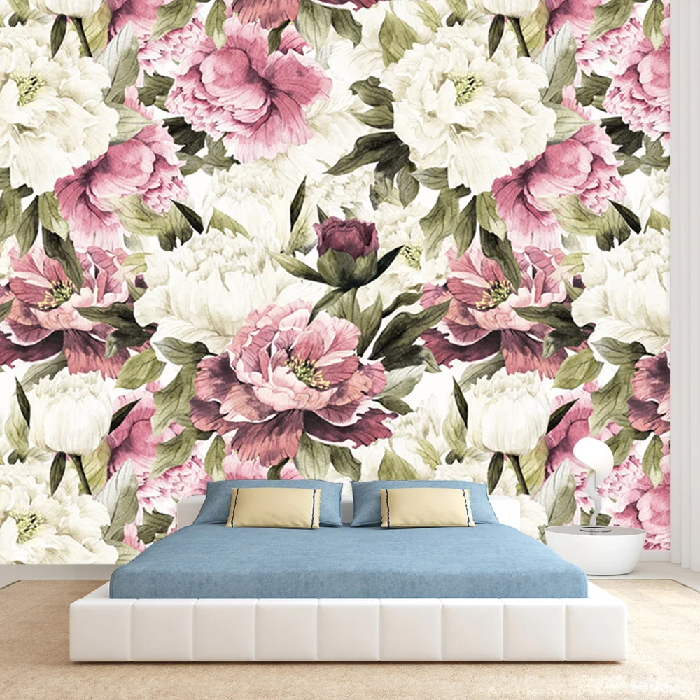 

Custom Peel and Stick Wallpapers Accept for Living Room Bedroom Walls Contact Wall Papers Home Decor Peony Floral Blossom Murals