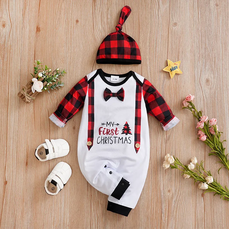 Christmas Party Gentleman Newborn Clothes Comfortable and Soft 0-18 Boys and Girls Spring and Autumn Long Sleeved Baby Jumpsuit