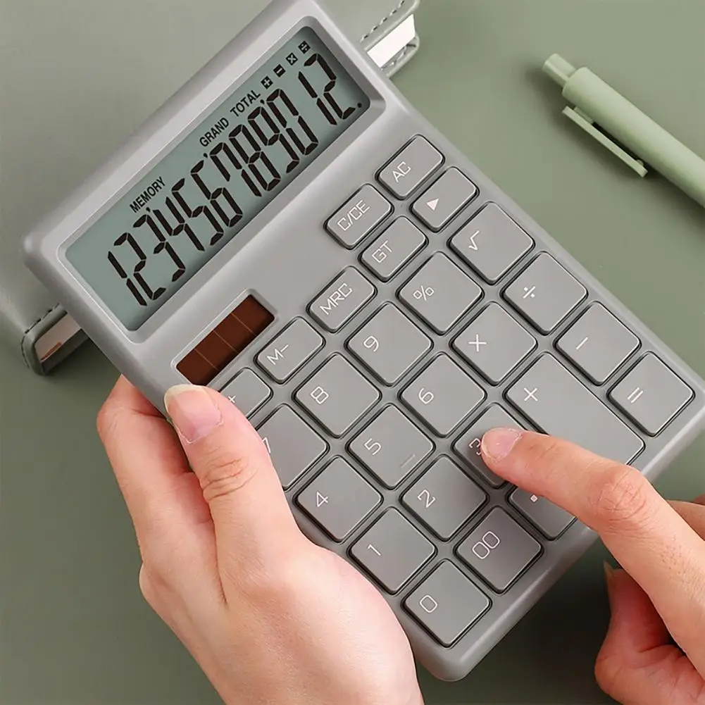 Solar Powered Calculator Portable Dual Power 12-digit Electronic Calculator for Home Office School Lcd Display Desktop