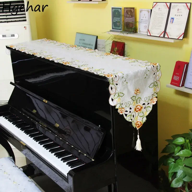 Embroidered Piano Covers Tassel Table Flag Dust-proof TV Cabinet Electronic Pianos Keyboard Cover European Style Home Decoration