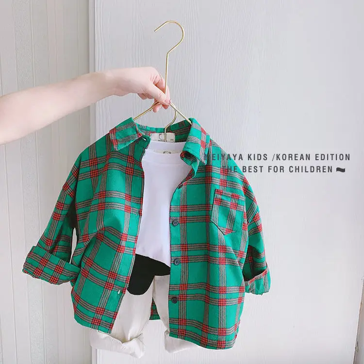 Spring Toddler Boys Shirts Kids Long Sleeve Plaid Casual Shirts Fashion Girls Fall Clothes Children Quality Cotton Tops