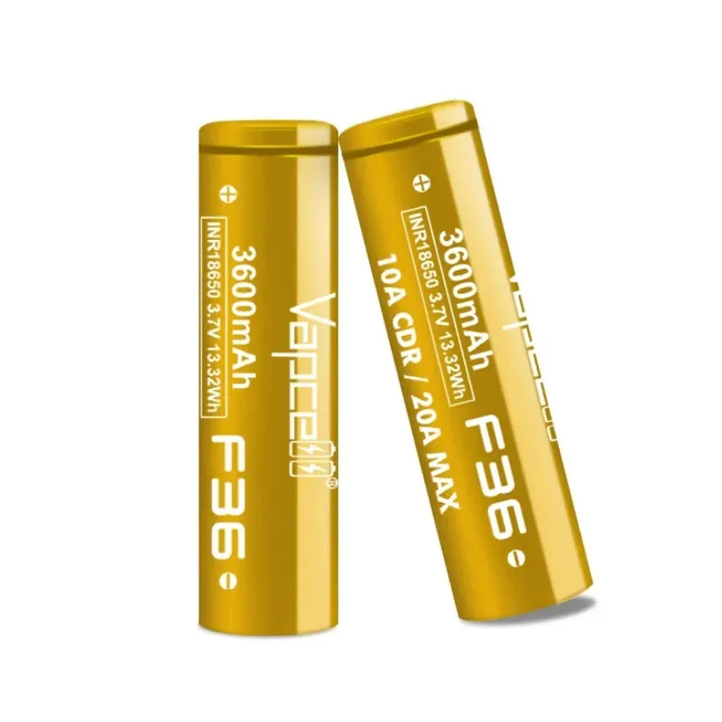 High quality Vapcell F36 INR 18650 Battery 3600mah Capacity CDR 10A Max 20A 3.7V  Rechargeable Li-ion battery For Flashlight