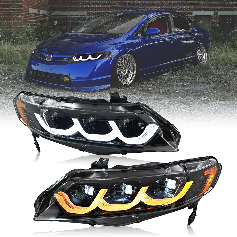 1Pair LED Projector Headlights Fit Honda Civic Sedan 2006-2011 Front Head Lamps DRL Headlamp Accessories