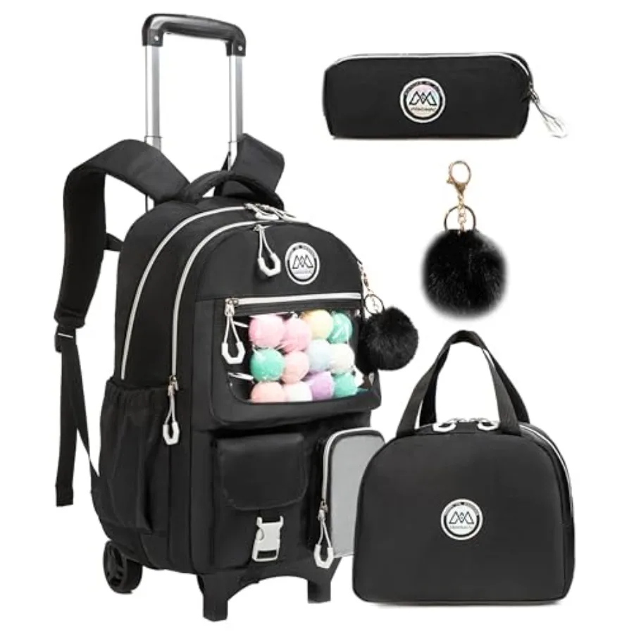 

Rolling Backpack for Girls Backpack with Wheels Backpacks for Elementary with Lunch Box Pencil Case Trolley 1