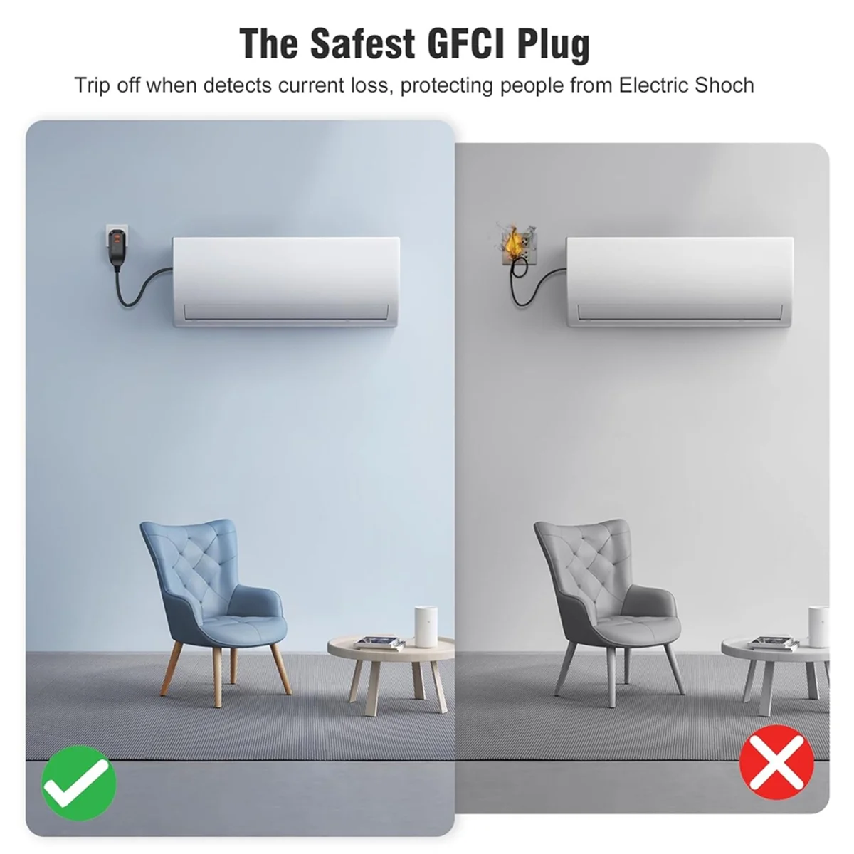 1 pz Sostituzione spina GFCI, spina di ricambio 2 poli 15Amp 2 fili Interruttore circuito guasto di terra Spina di sicurezza Spina americana ST