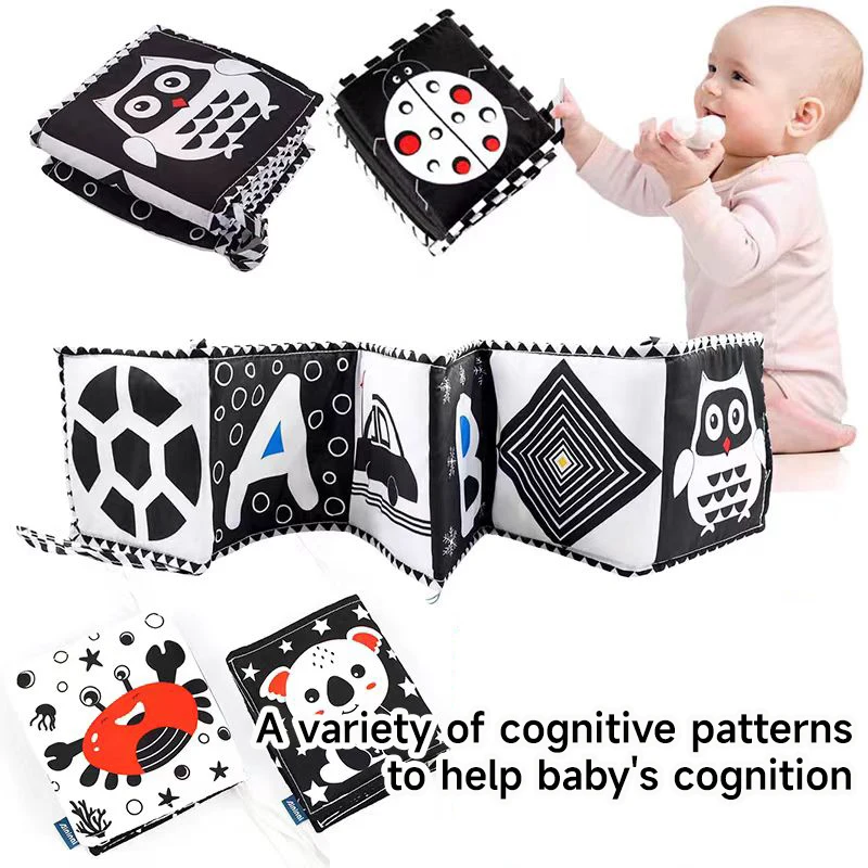 0-6-12 Months Montessori Children Bed End Book Newborn  Black And White Animal Sensory Cloth Books Kids Initiate Toys Books Gift