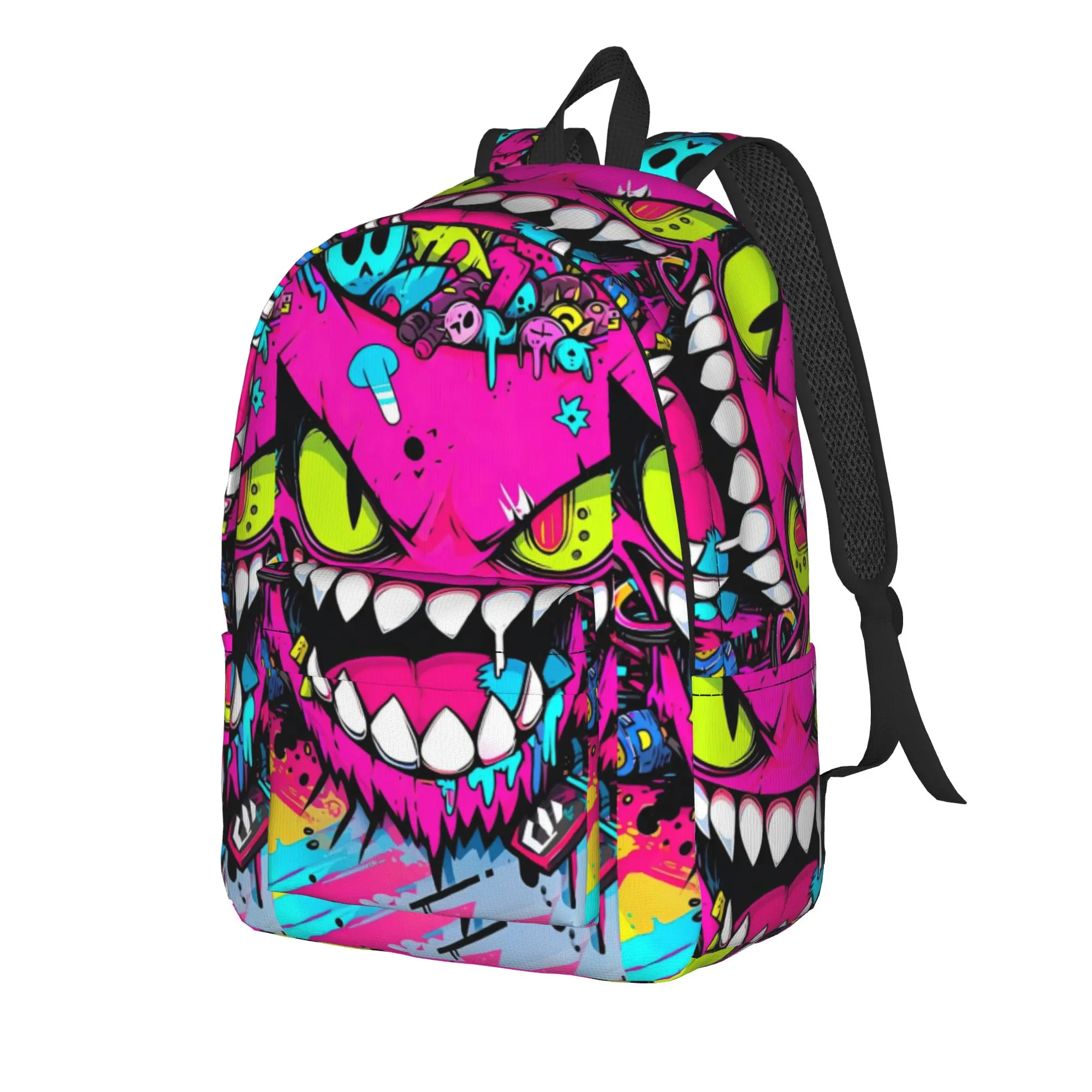 Hip Hop Retro Neon Pink Demon Monster Backpack Teen Lightweight Backpacks Polyester Novelty High School Bags Designer Rucksack
