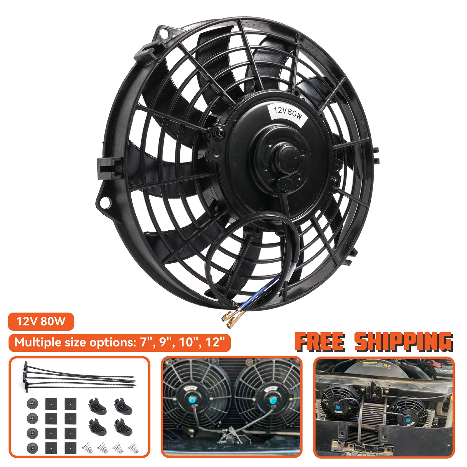 

Universal 7/9/10/12 Inch 12V 80W 2100RPM Car Air Conditioning Electronic Radiator Cooling Fan Blade Electric Cool MountingKit