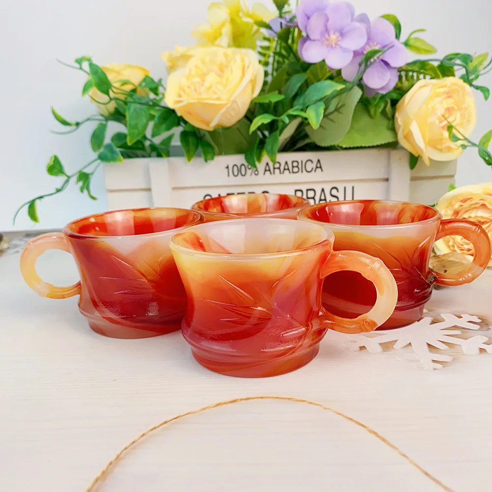 Artificial Carnelian Cup Crystal Hand Carving Bamboo Red Agate Glass Healing Polish Artificial Agate Kitchen  Home Decor