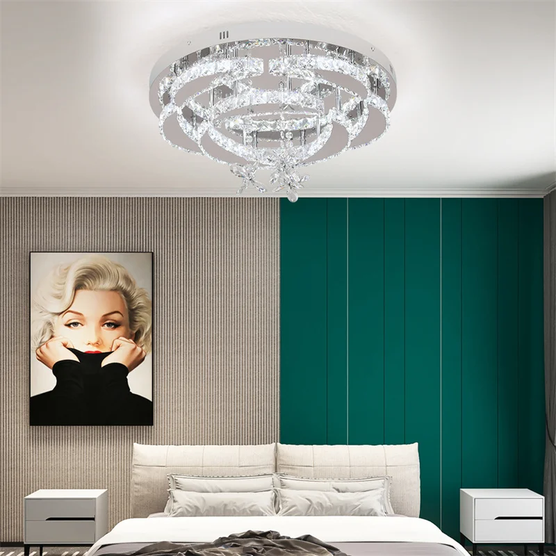 Modern Chandelier Led Flush Mount Crystal Ceiling Lamp For Bedroom Living Room Hallway Rc Dimmable Pendant Home Fixture Lustres