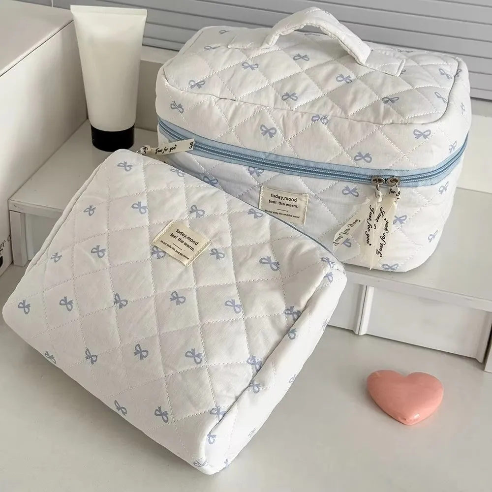 Fashion Blue Bow Women Cosmetic Bag Travel Pouch 3 Type Makeup Bag Zipper Large Capacity Wash Bags Gifts