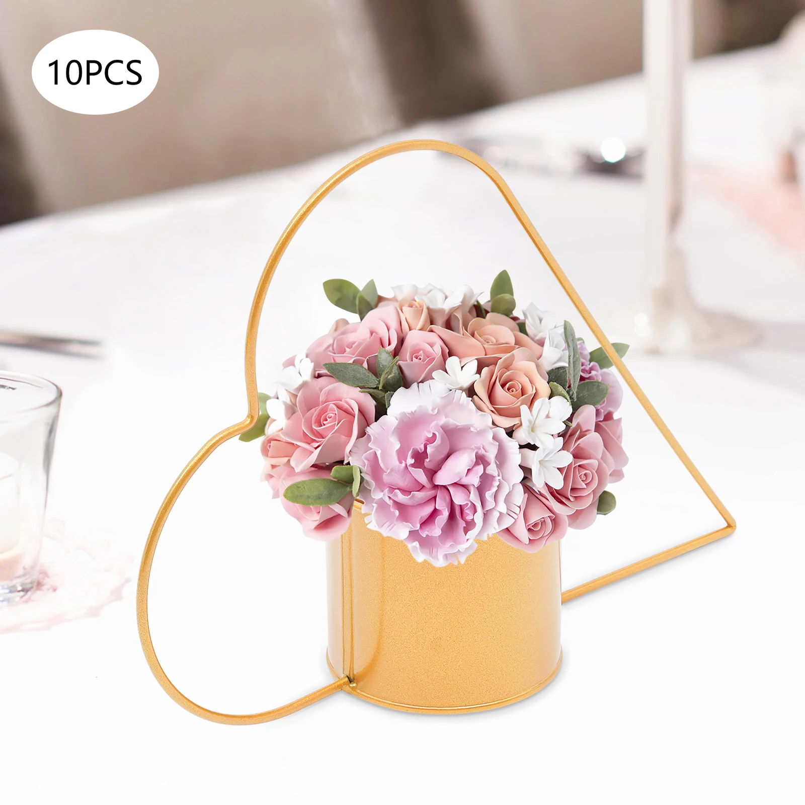 

10 Pcs Peach Heart Flower Baskets Wedding Vases Floral Holders Flower Stand Tables Decorations Centerpieces Small