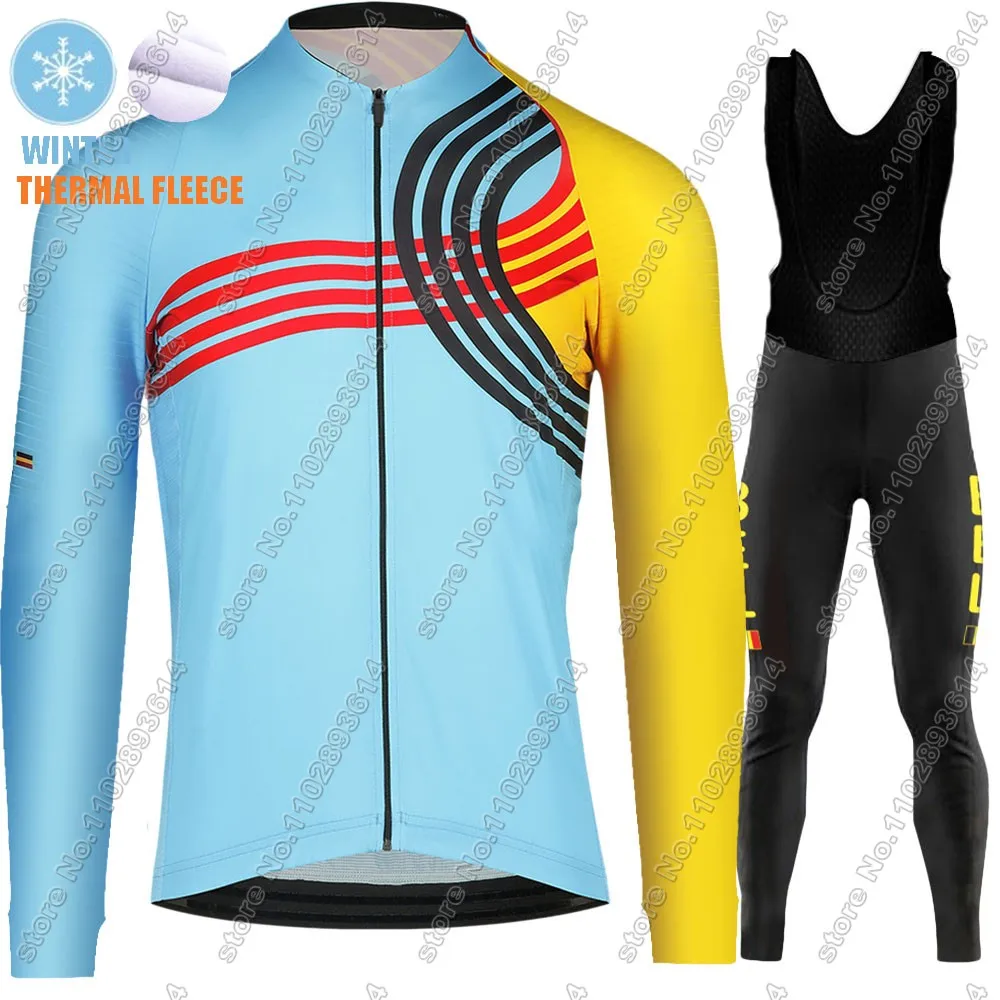 Belgium Natioinal Team 2024 Cycling Jersey Set Winter Suit Blue White Belgian Long Sleeve MTB Bike Road Pants Bib Ropa Maillot