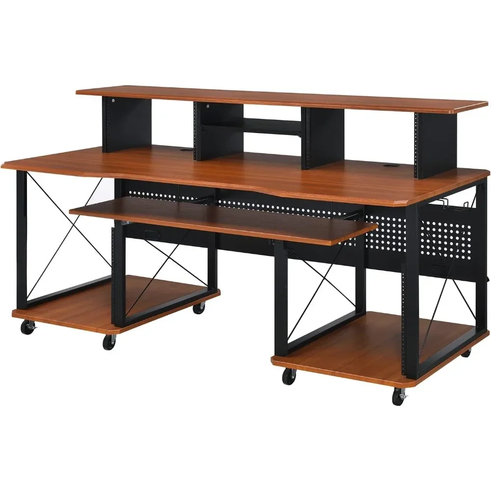 

Furniture Metal and Wooden Music Desk with Wheels, Cherry and Black