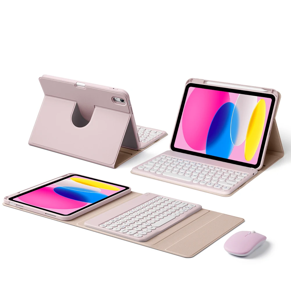 For Ipad A16 11th 10th Gen Air 11 M2 M3 M4 Air 4 5 Keyboard Case 360 Rotating Book Cover with Keyboard Mouse Wireless Bluetooth