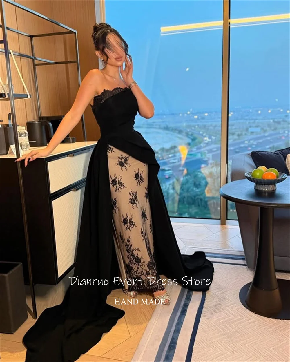 فساتين سهرة بحورية البحر من Dianruo Lvory أنيقة من الساتان فيستدوس دي فييستا مزينة بحفلات الزفاف العربية السعودية حسب الطلب