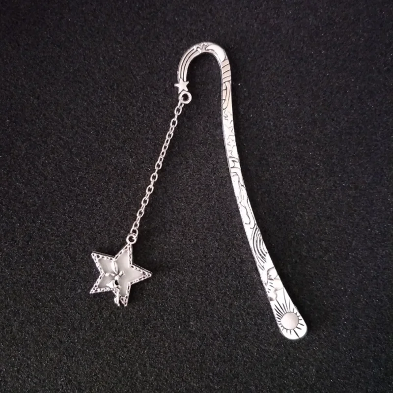 Noctilucent Sun Moon And Stars Bookmark Ancient Silver Alloy Fluorescent Jewelry DIY Scrapbook Whale Tail Book Mark Stationery