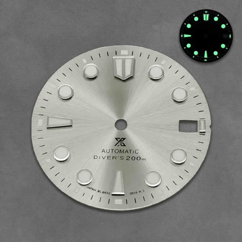 

28.5mm watch dial NH35 dial S dial mechanical watch modification parts, C3 green luminescence, suitable for NH35/NH36 movements.