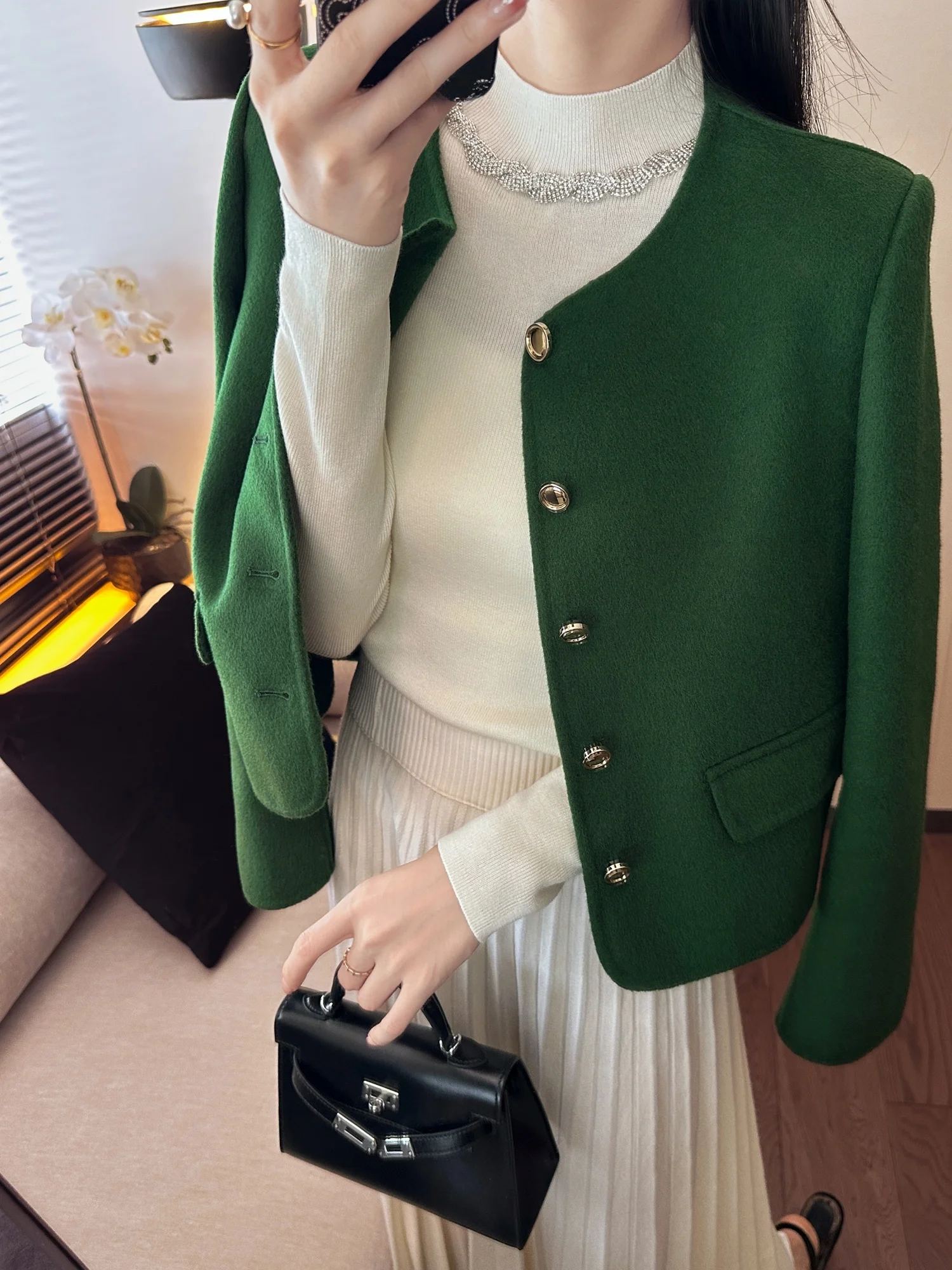 

You See Woolen Jaet Women's Soft Simple Sli Thiened Straight Cut Commute Sle Long Sve round Ne Single Button