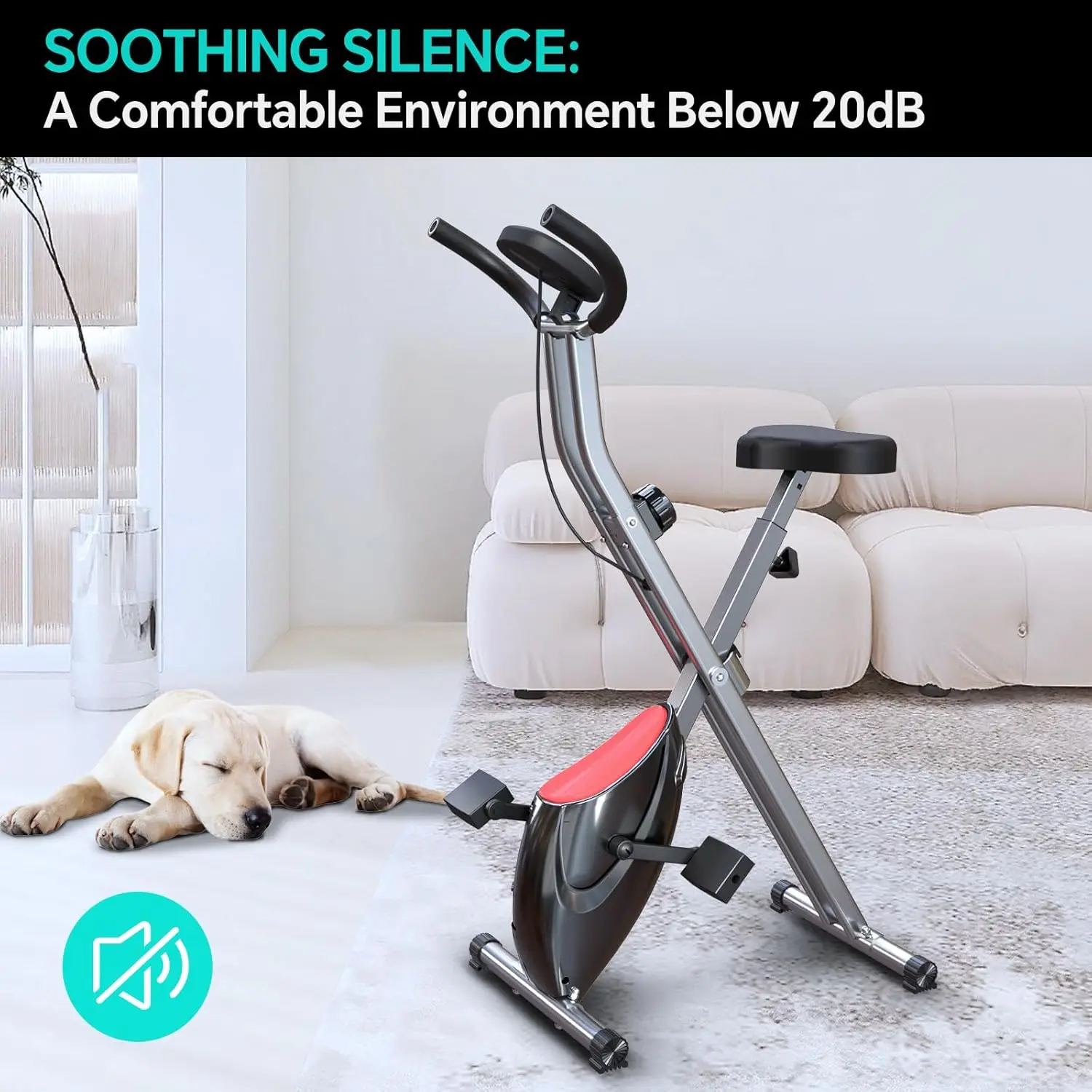 Portable Exercise Bike, Stationary Bikes for Home, Indoor Foldable Bike with 16-Level Magnetic Resistance, 300LBS Capacity, 3.5