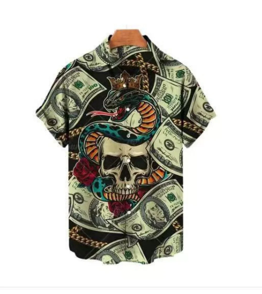 Street silhouettes sleek lines men's shirts dark skull prints short sleeves 2024 pleasing muscle tops smart and elegant cloth