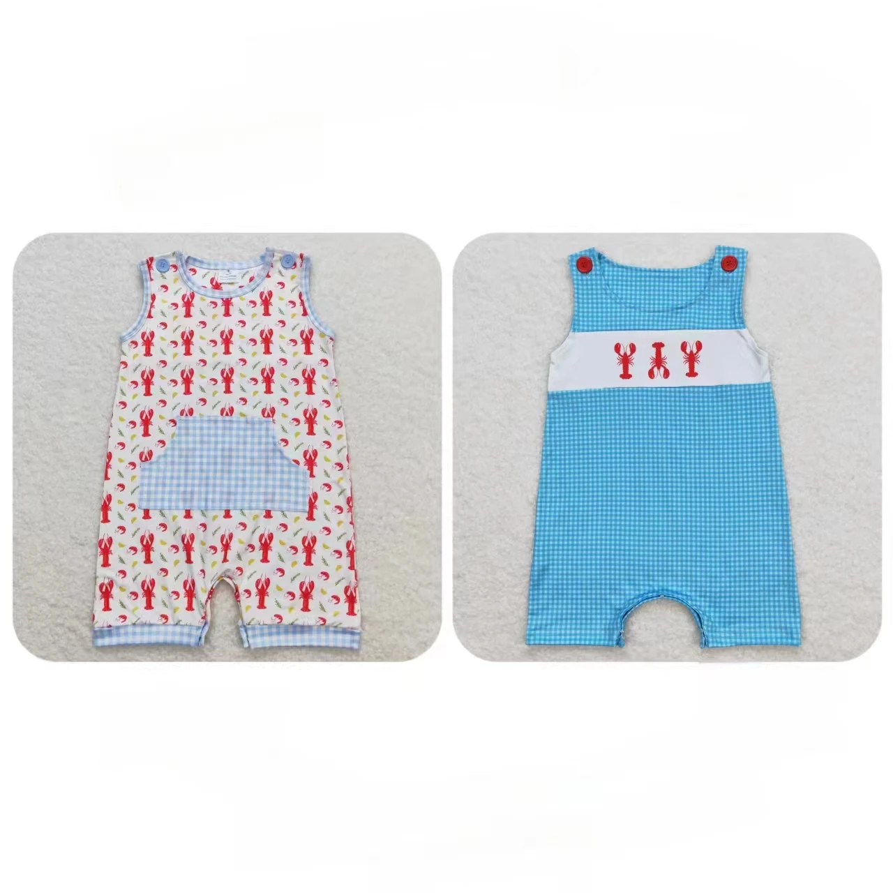 

Wholesale Newborn Coverall Bodysuit Baby Boy Toddler Crawfish Romper Short Sleeves Kids Sleeveless Buttons One-piece Jumpsuit