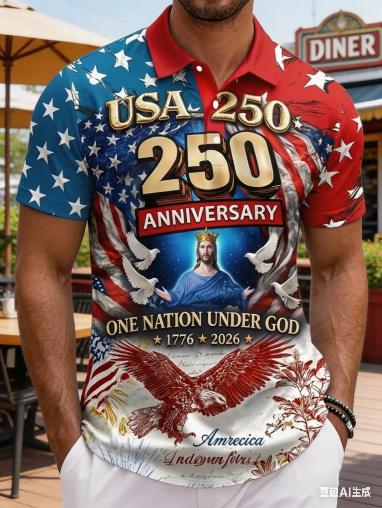 Men's USA 250th Anniversary Polo Shirt 3D Print One Nation Under God Jesus Dove USA Flag Patriotic Short Sleeve Top